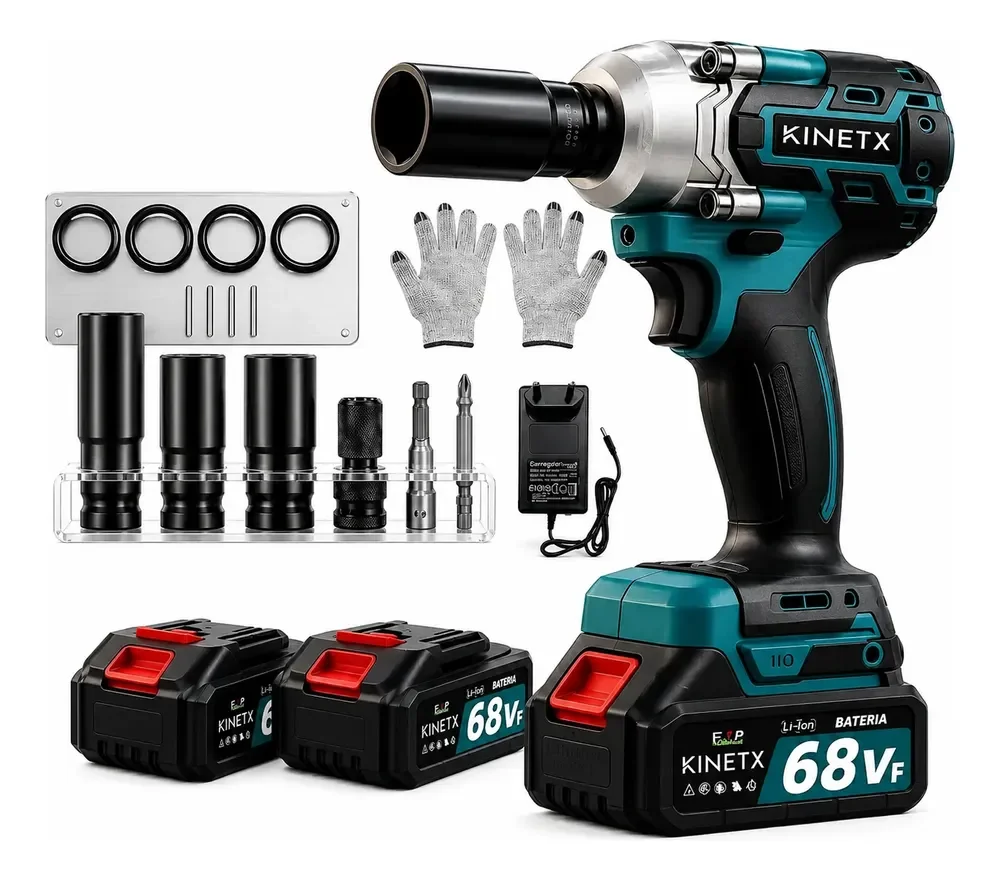 Chave Impacto Kinetx 880nm Brushless 21v+2 Bat Kit Completo Azul 127/220v