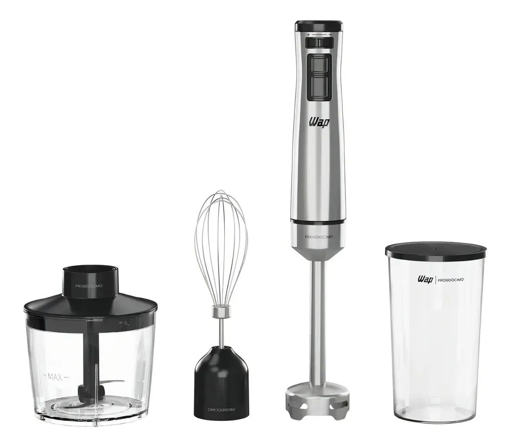 Mixer 3 Em 1 WAP WM1 Processador Portátil Inox com Batedor de Claras