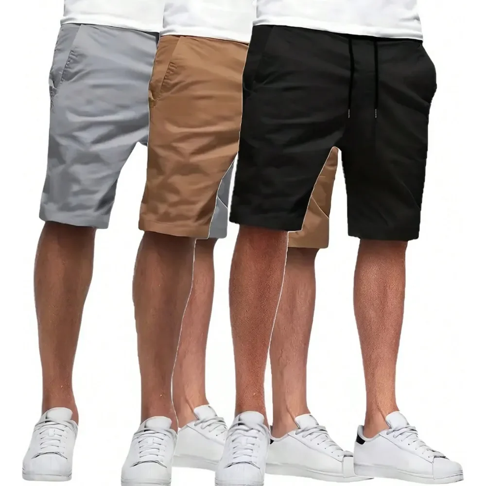 Kit 3 Bermuda Sarja Masculina - Cores Preto, Bege e Gelo