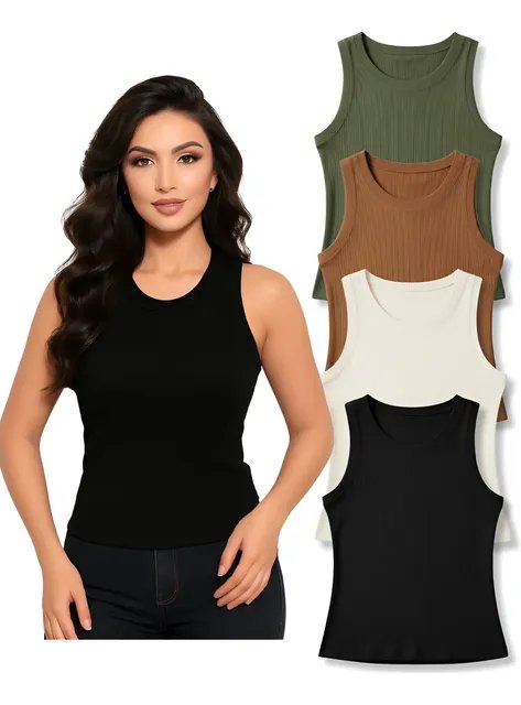 Kit 4 Blusinhas Regata Canelada Feminina Moda E Conforto