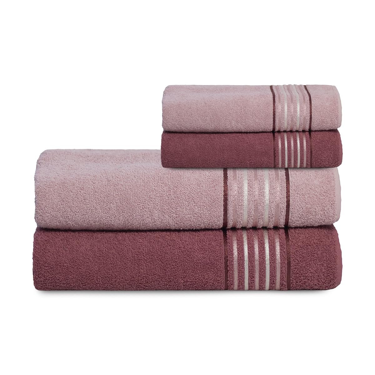 Jogo de Banho 4 peças - Banhão - 2 de rosto e 2 Vitta Plus Select 400g/m² Rosa Escuro com Rosa Claro Camesa
