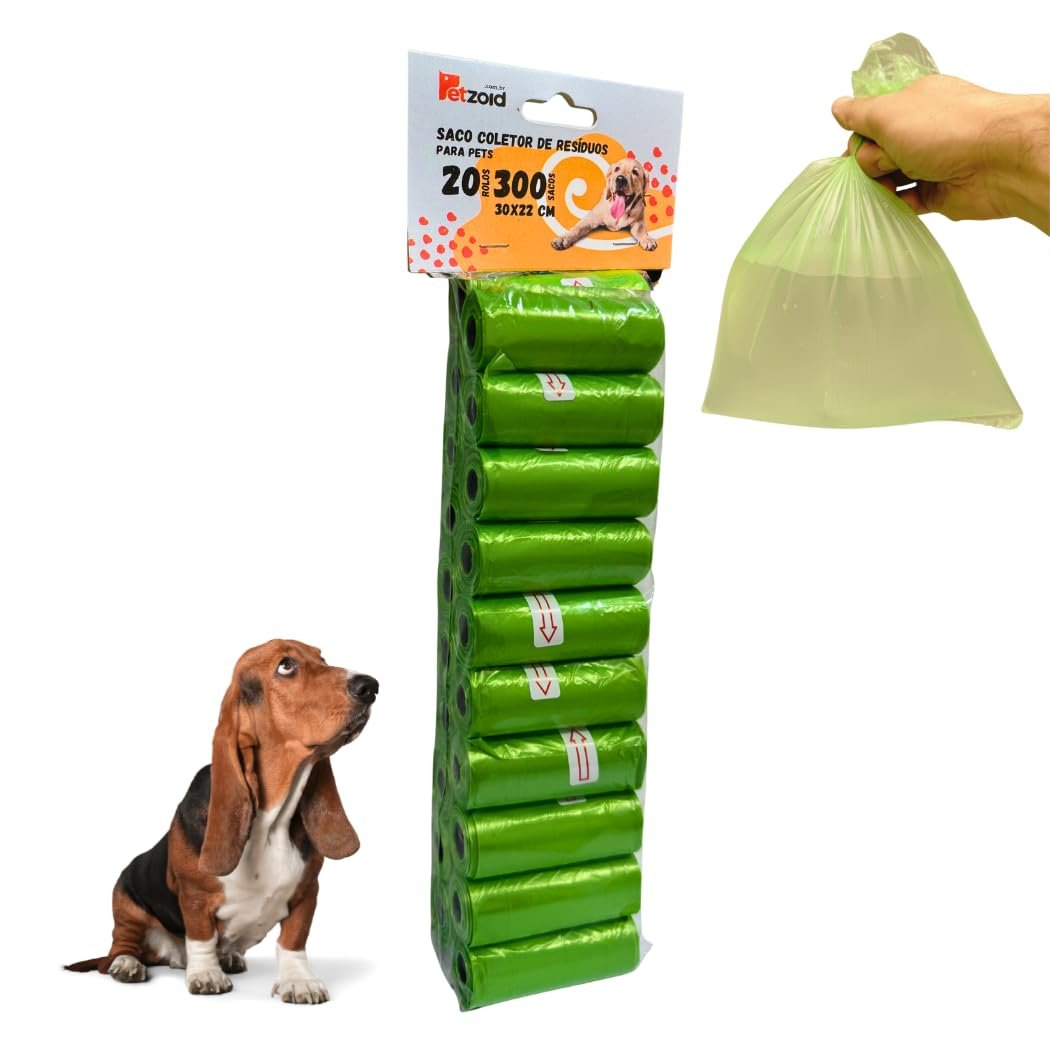 Kit 20 Refis Rolos de Cata Caca, 300 Saquinhos Higiênicos para Cães Pets, Biodegradável, Resistente e Durável