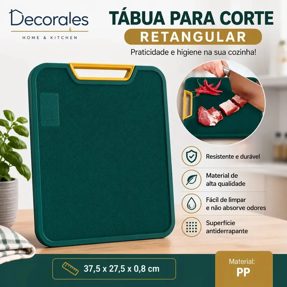 Tábua De Corte Antibacteriana Para Carnes Legumes Anti-mofo Cor Verde Retangular Decorales
