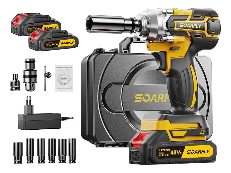 Chave De Impacto 800n.m 48v Brushless Com 2 Baterias Sem Fio Amarelo 127/220v 50/60hz