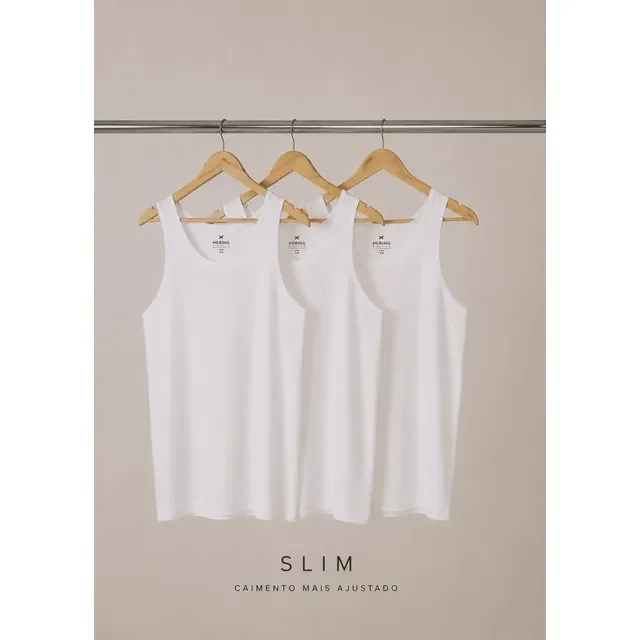Kit Com 3 Regatas Masculinas Básicas Slim Hering