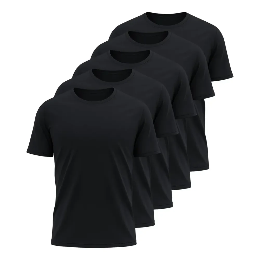 Kit 5 Camisetas Básicas Masculina Dry Fit Lisa Tradicional  Preto