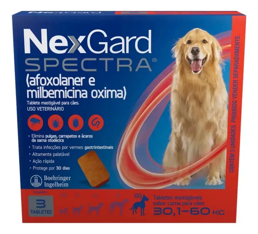 NexGard Spectra 3 Tabletes Antipulgas Carrapatos Cães 30-60kg