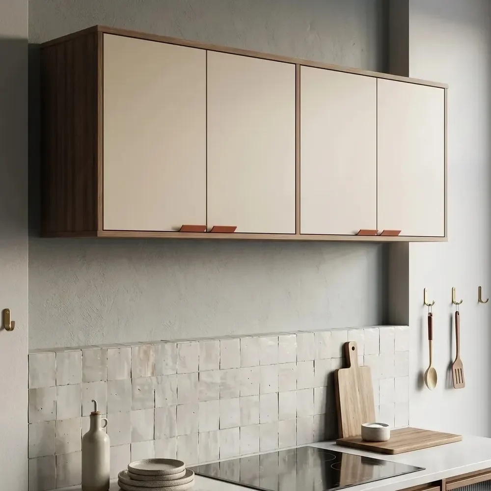 Armário Suspenso Aéreo Para Cozinha 4 Portas Off White - Design Nórdico Funcional, Compacto E Moderno, Estilo Industrial Com Amplo Espaço Interno - Modelo Capuleto