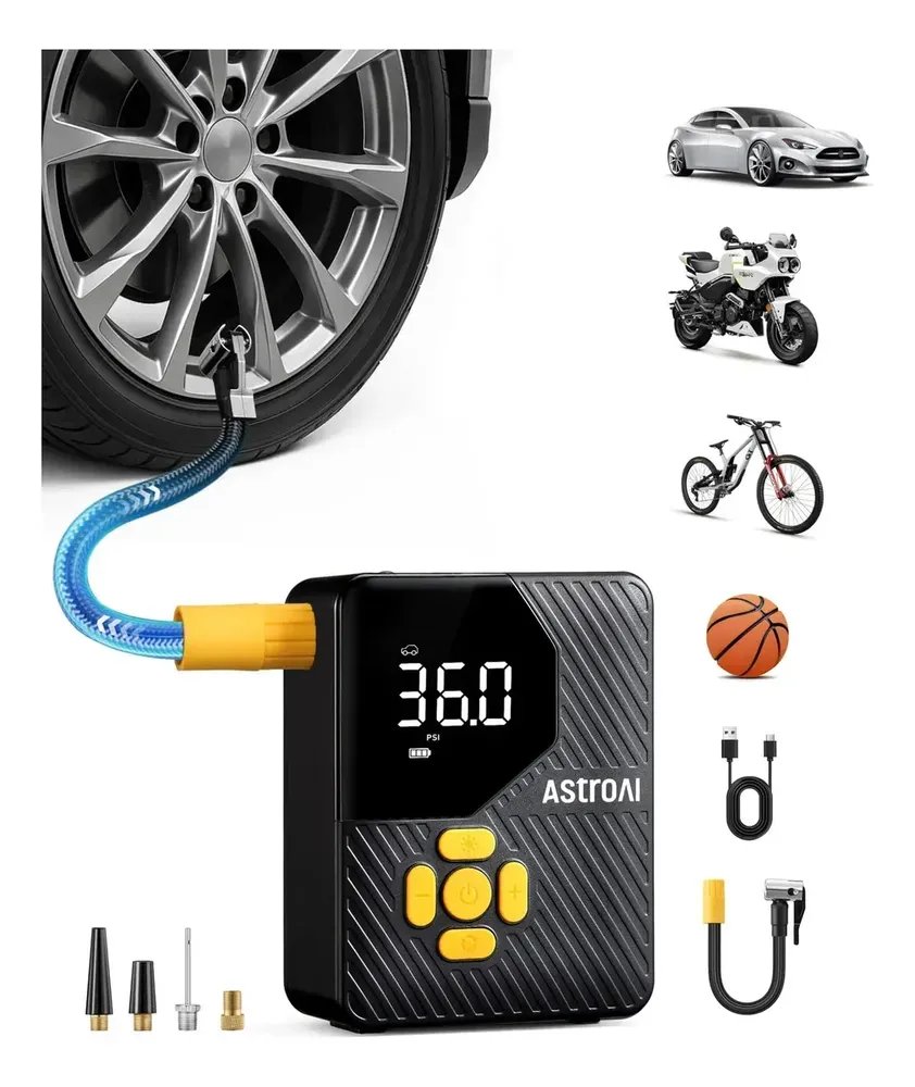 Mini Compressor de Ar Portátil AstroAI 150 psi para Pneus com Tela Digital e Lanterna