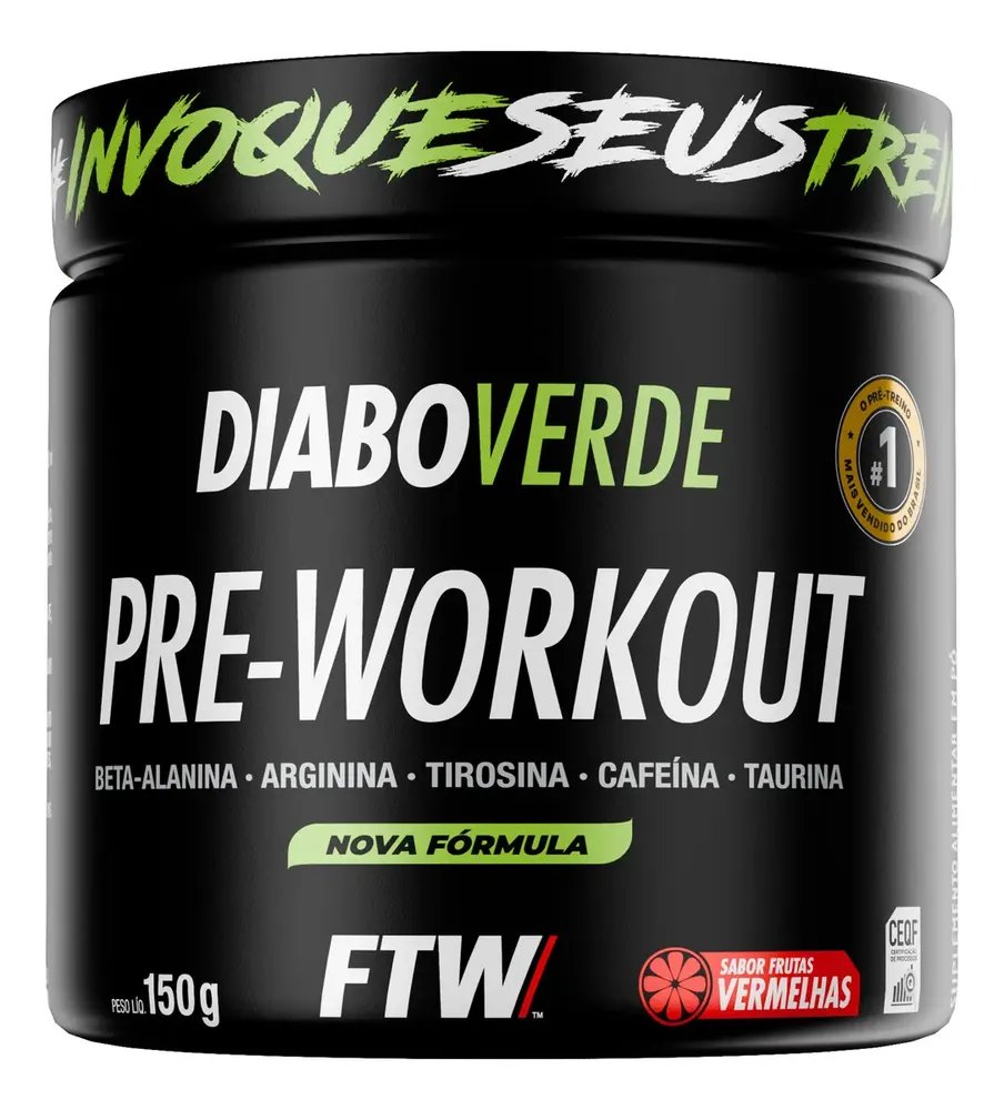 Pré Treino Pre Workout DIABO VERDE Pote 150g Sabor Frutas Vermelhas FTW