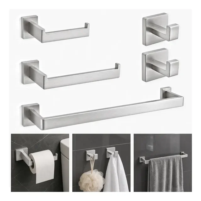 Kit Banheiro Luxo Com Porta Toalha Inox 304 - 5 Peças