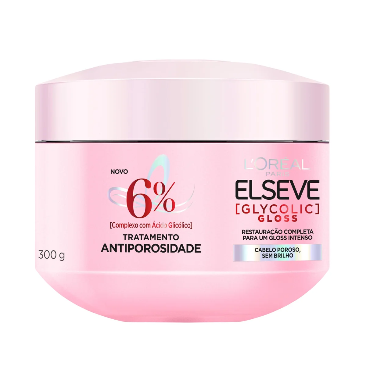 L'Oréal Paris Elseve Glycolic Gloss Máscara Capilar Antiporosidade, com Ácido Glicólico, Sela a Cutícula, Garante 3X Mais Brilho Espelhado e Maciez Intensa, 300g