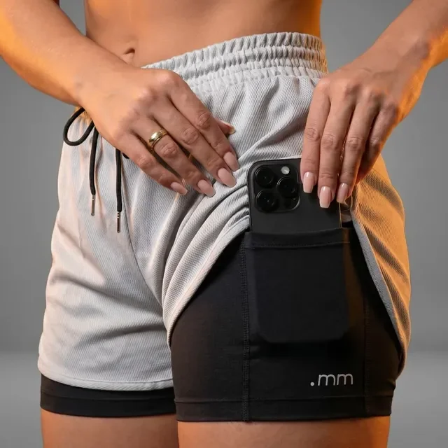 Short Duplo Compreensão Fitness Bermuda Academia Feminino
