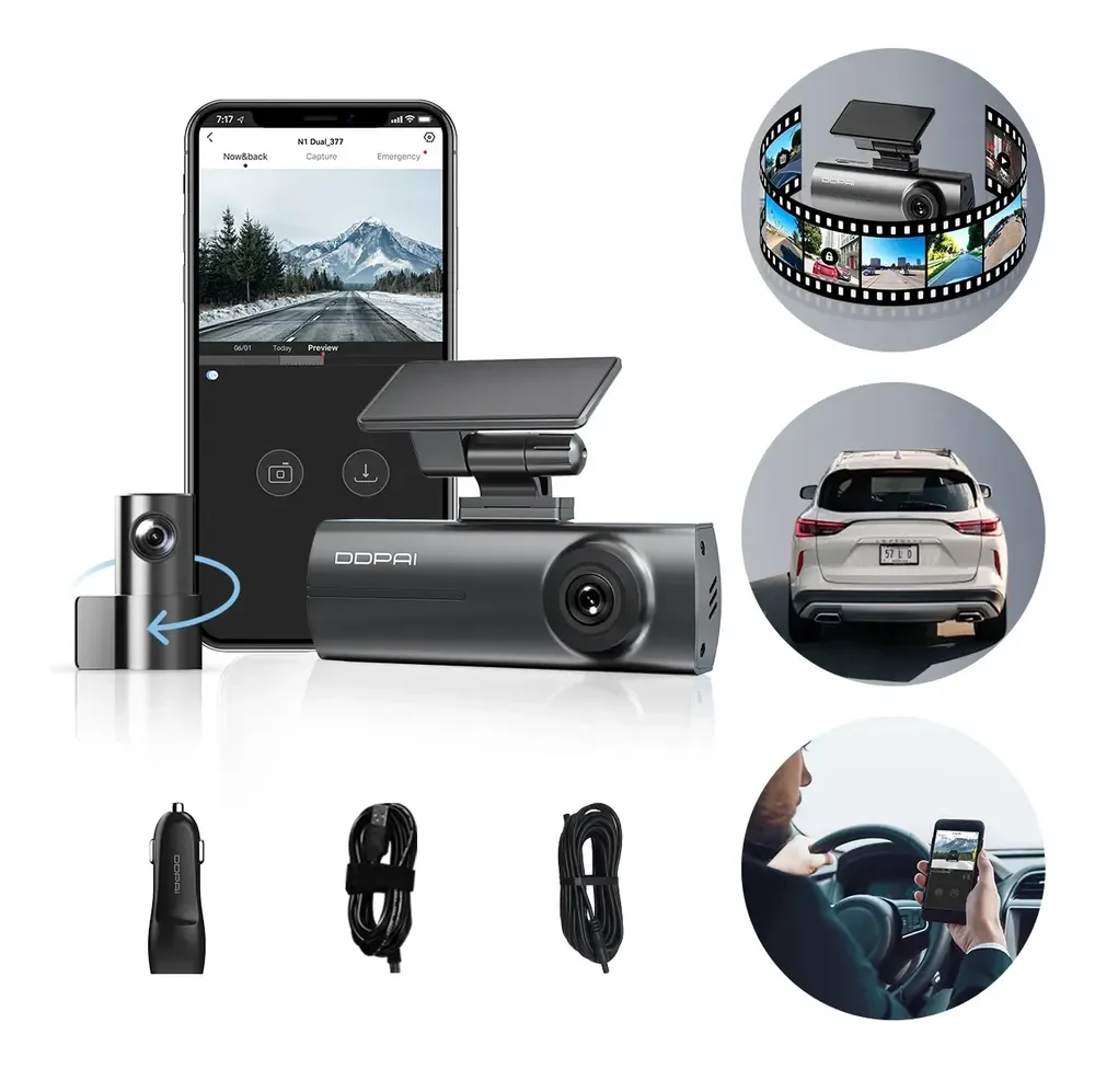 Ddpai N1 Dual Câmera Veicular 1296p+1080p Uber Nightvis App