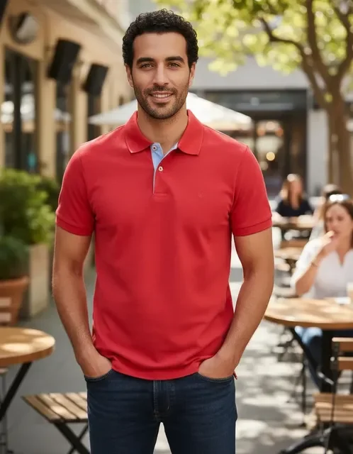 Camisa Masculina Social Gola Polo Ogochi Slim Manga Curta