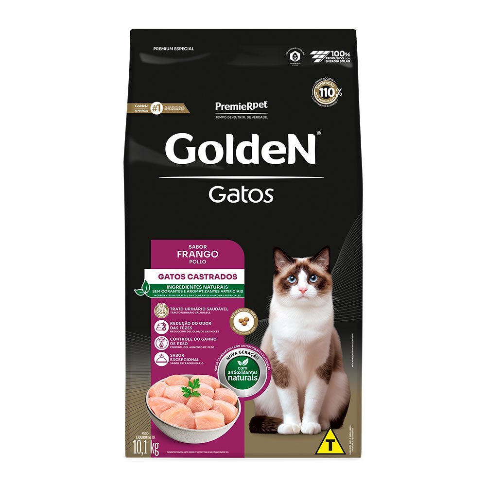 Ração Golden Gatos Adultos Castrados Sabor Frango 10,1kg