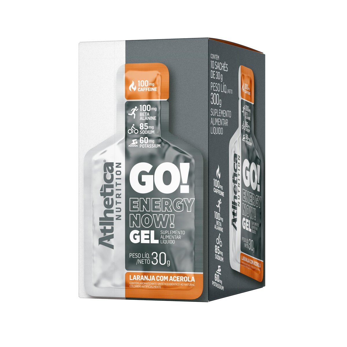 Atlhetica Nutrition GO! Energy Now Gel (10 Sachês de 30g) - Sabor Laranja com Acerola
