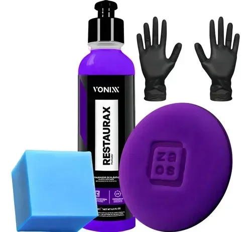 Kit Restaurax Renova Plástico Aplicador Zacs Luva Nitrílica Cor Roxo