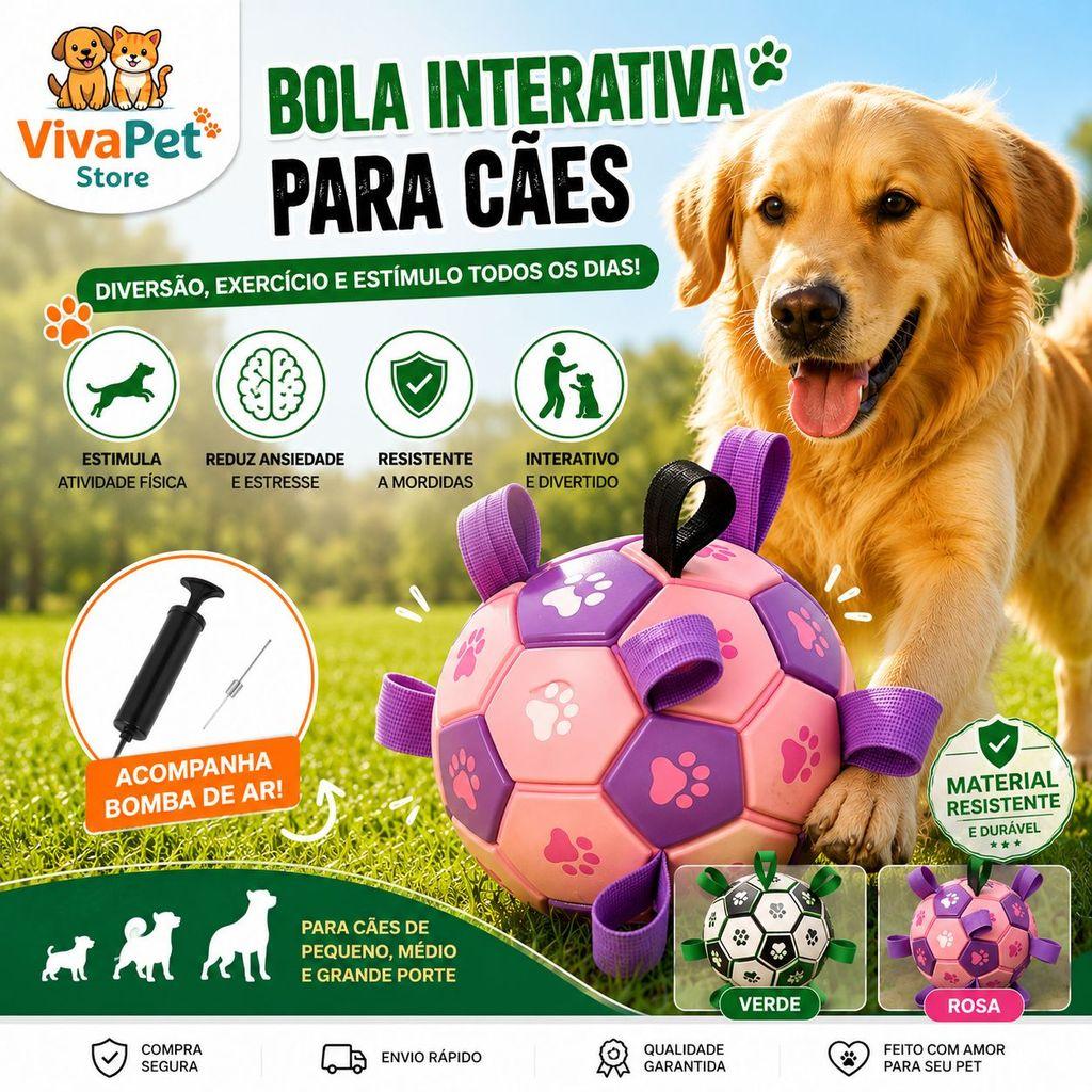 Bola Interativa para Cães em Formato de Futebol com Alças | Brinquedo Mordedor Resistente para Treino e Diversão