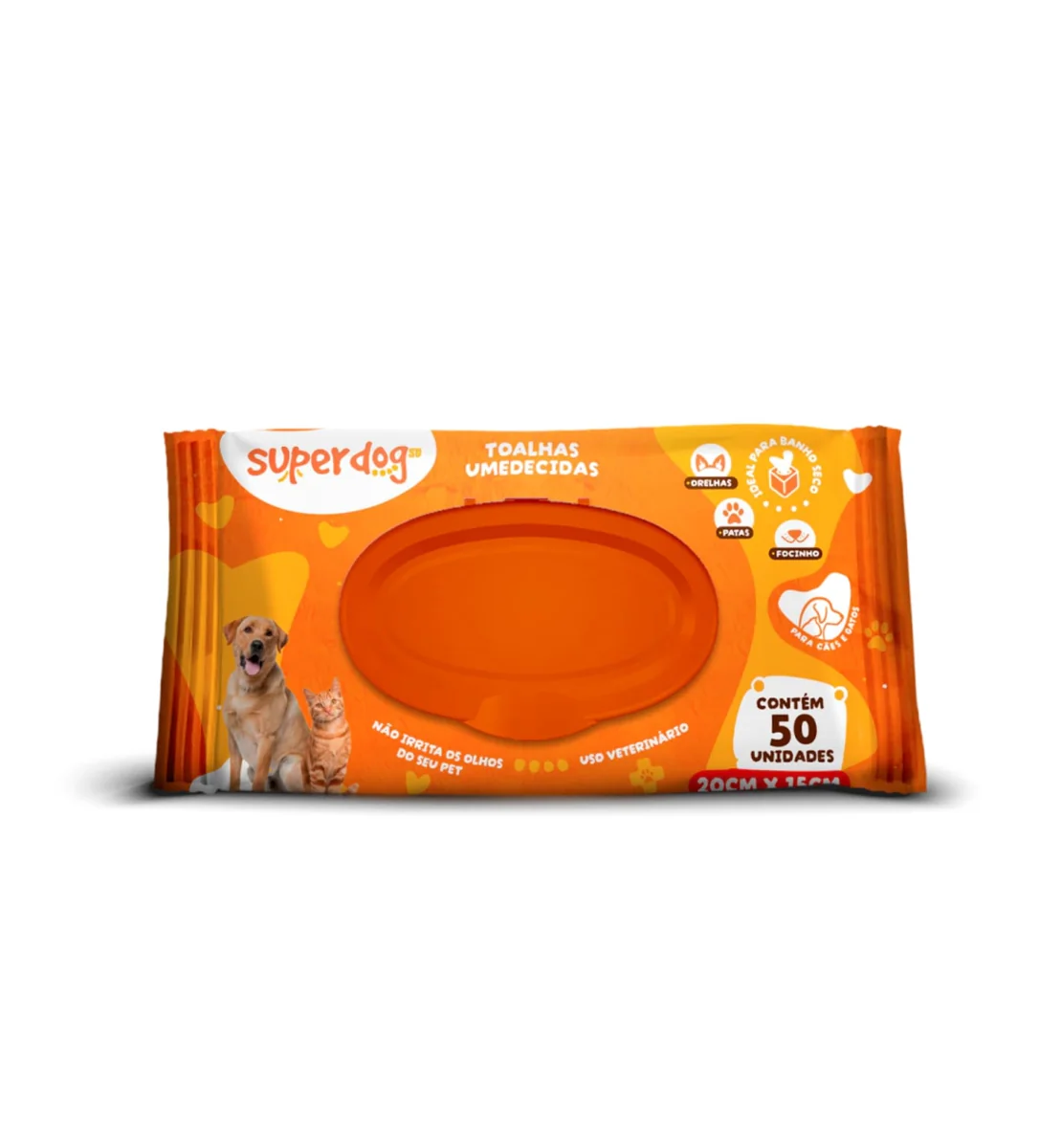 Tolhas Umedecidas Super Dog para Cães e Gatos 50 unidades 20cm X 15cm