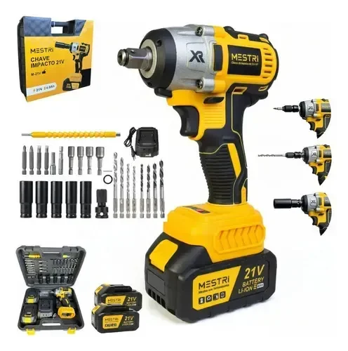 Chave de Impacto MESTRI M-21V Brushless a Bateria 21V de 4Ah com 2 Baterias e Maleta