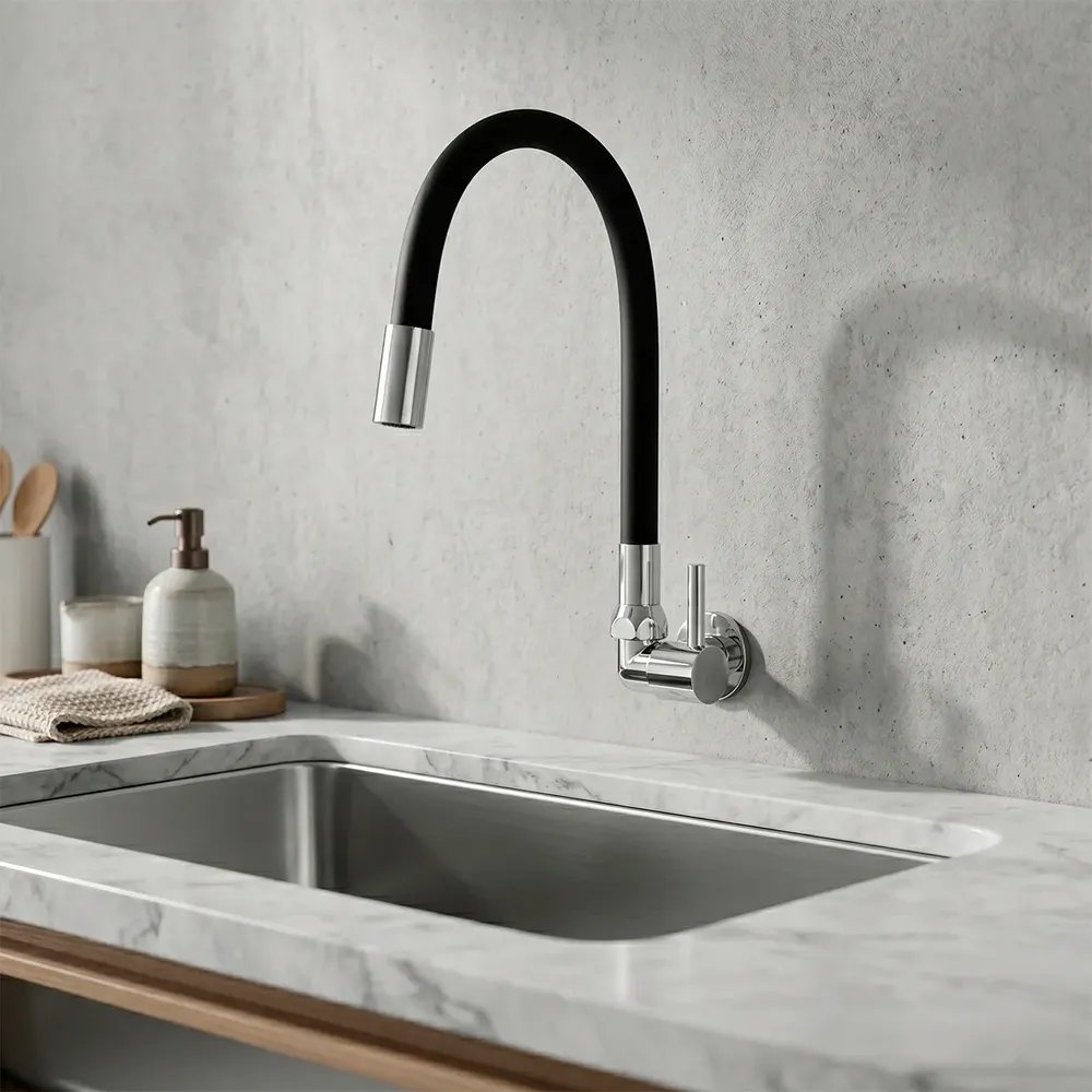 Torneira Parede Articulável Flexível Cozinha Pia Preta Luxo Preto Fosco Fosco