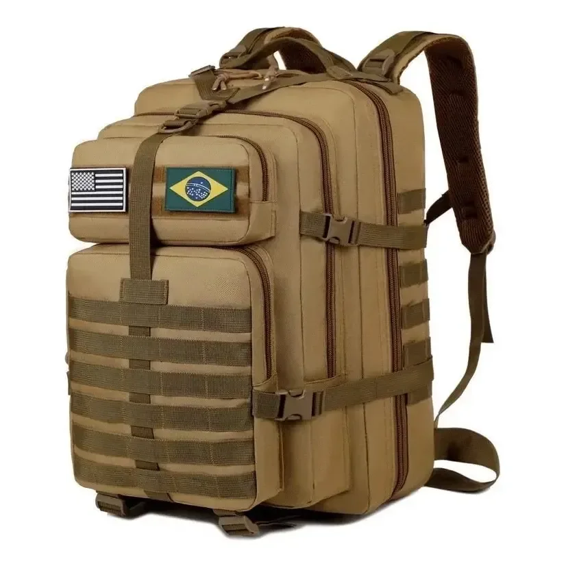 Mochila Tática Camping Militar 50 Litros Resistente A Água Cáqui