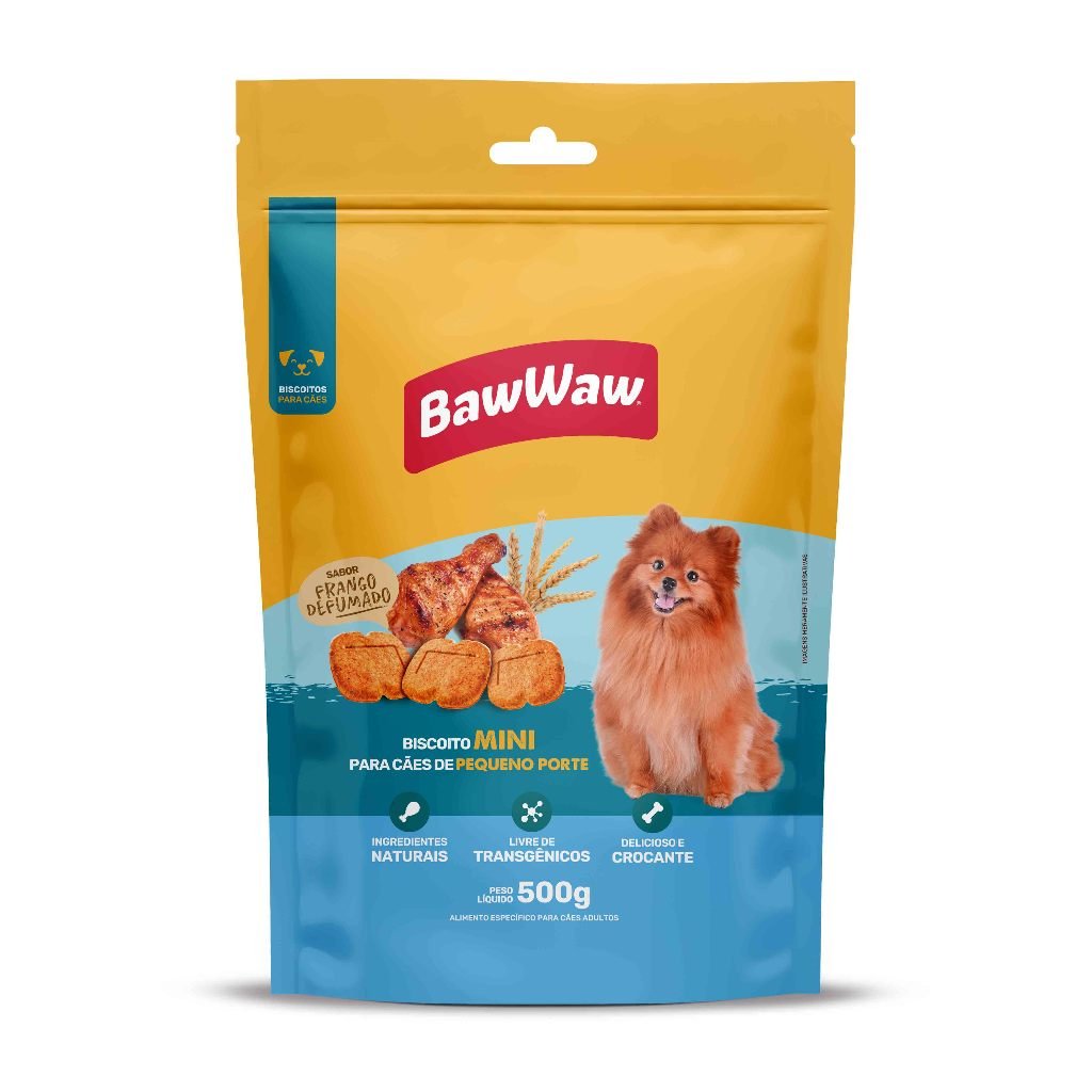 Baw Waw kit petisco snack biscoito sabor frango defumado p/ cães adultos mini e pequeno porte 500g