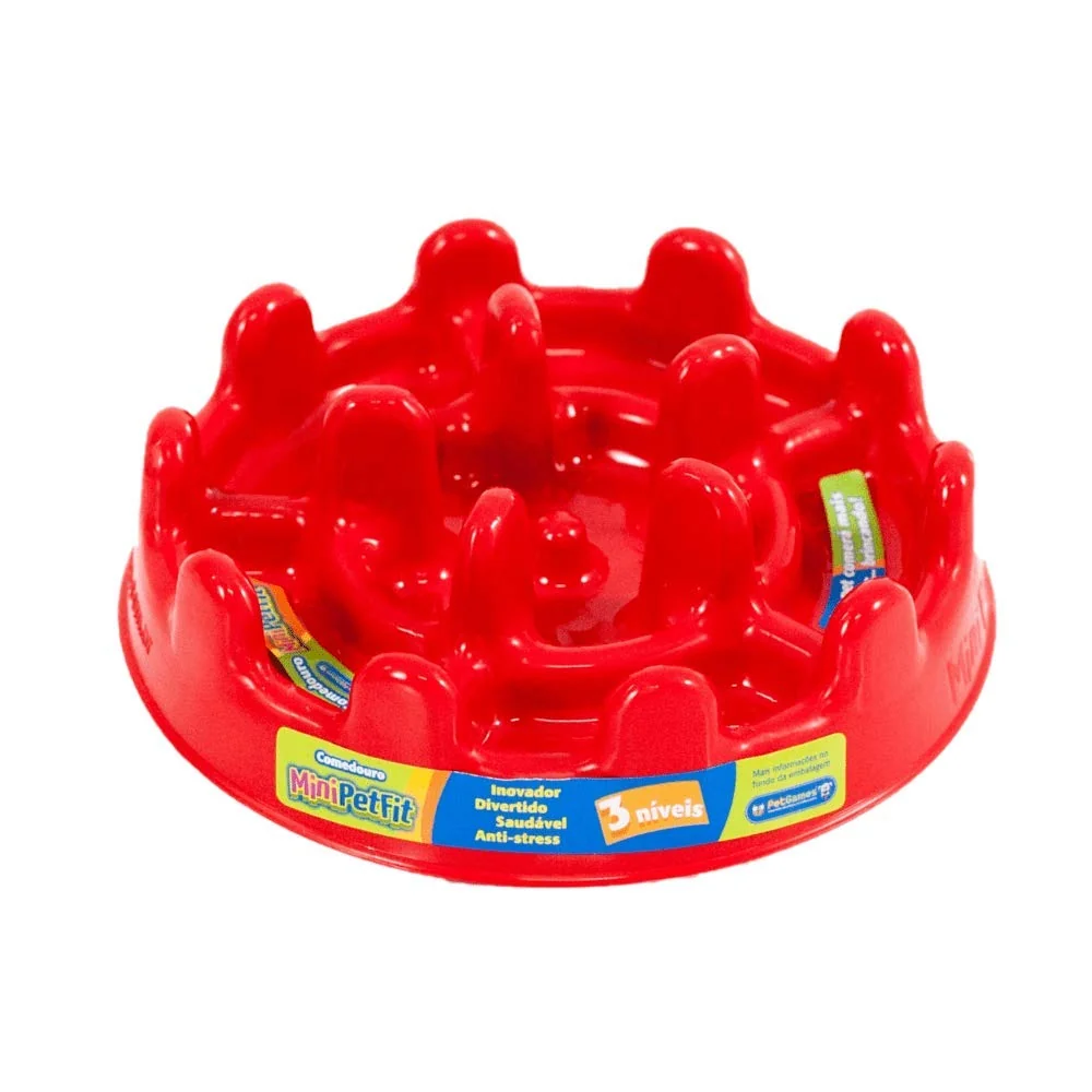 Comedouro Lento Funcional Mini Pet Fit Vermelho Pet Games para Gatos
