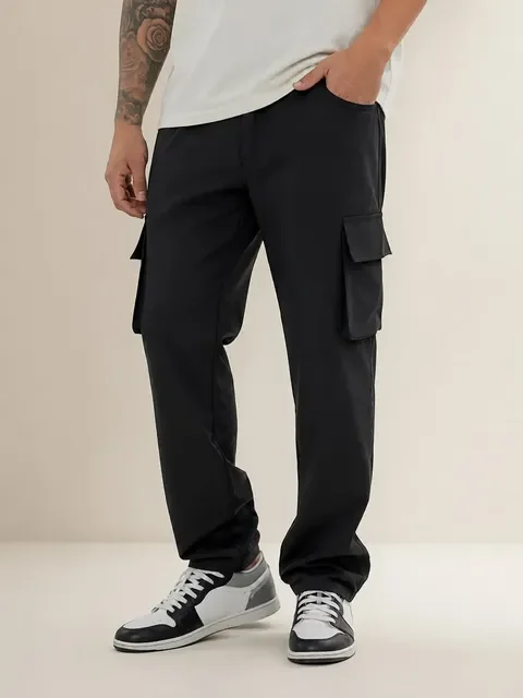 Calça Jogger Slim Masculina Mm  Cargo Preta 4 Bolsos