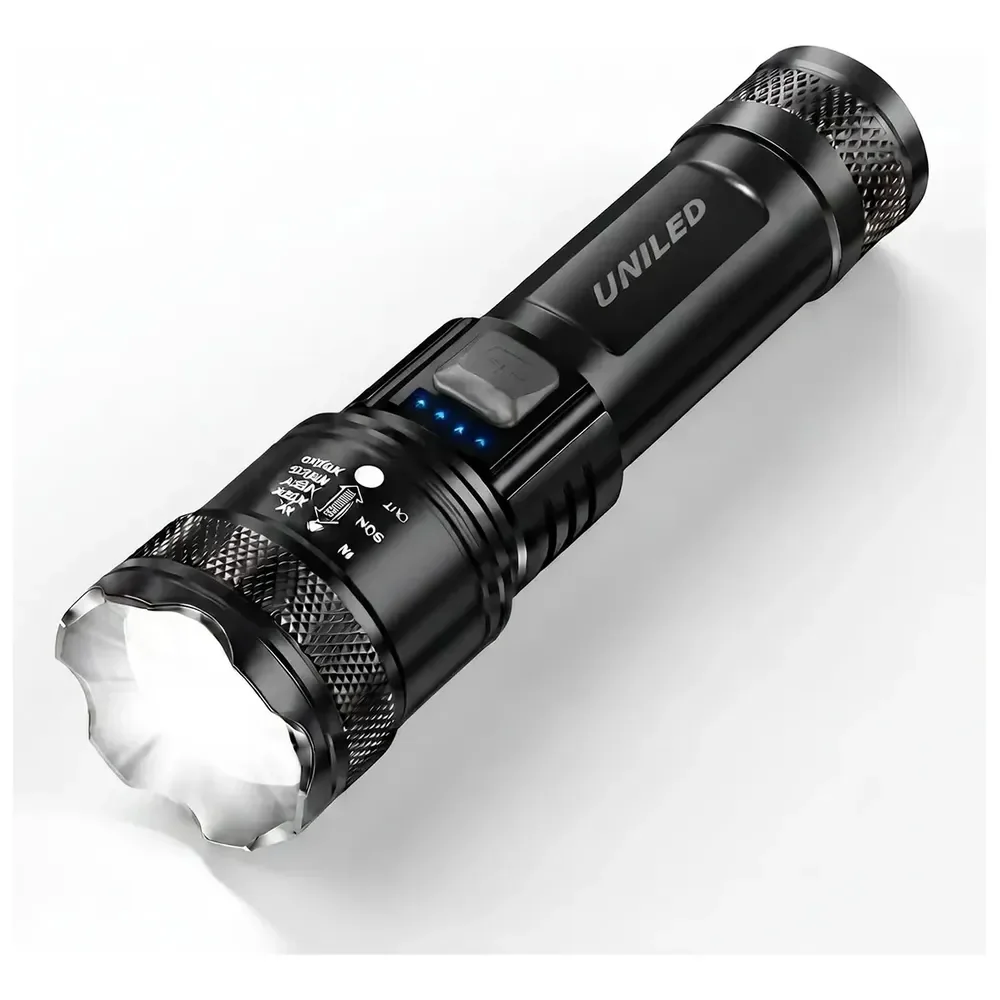 Lanterna Militar Tatica LED Mais Forte do Mundo Potente Zoom Telescópico Alto Brilho Resistente Agua Sitio Fazenda UNILED