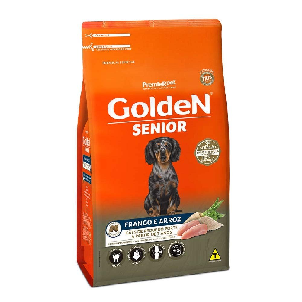 Ração Golden Fórmula Mini Bits Senior para Cães Adultos de Pequeno Porte Sabor Frango e Arroz, 10,1kg Premier Pet Para Todas Pequeno Idosos,
