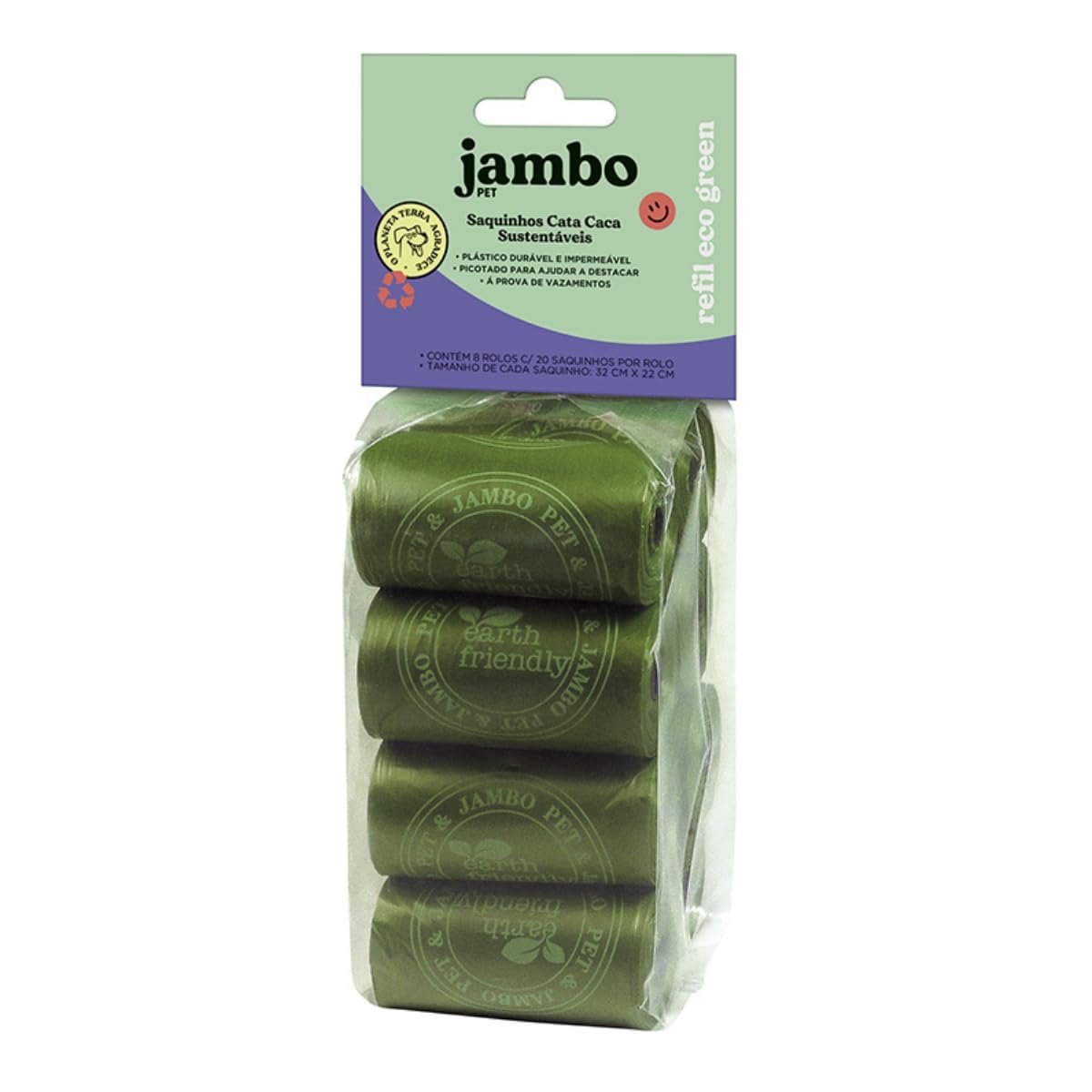 JAMBO PET, Kit Cata Caca Refil Saquinhos Higiênicos para Cães, Destaca Fácil, 8 Rolos, Plástico Durável e Impermeável, À Prova de Vazamentos, Diversas Cores