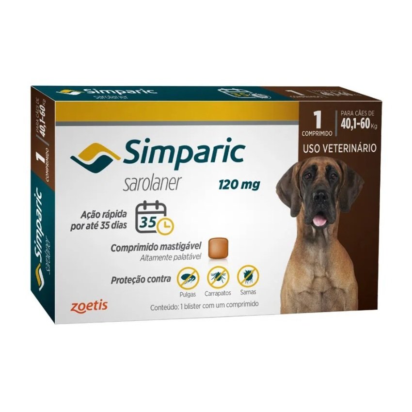 Simparic Antipulgas 120mg para Caes 40,1 a 60kg - 1 Comprimido - Zoetis