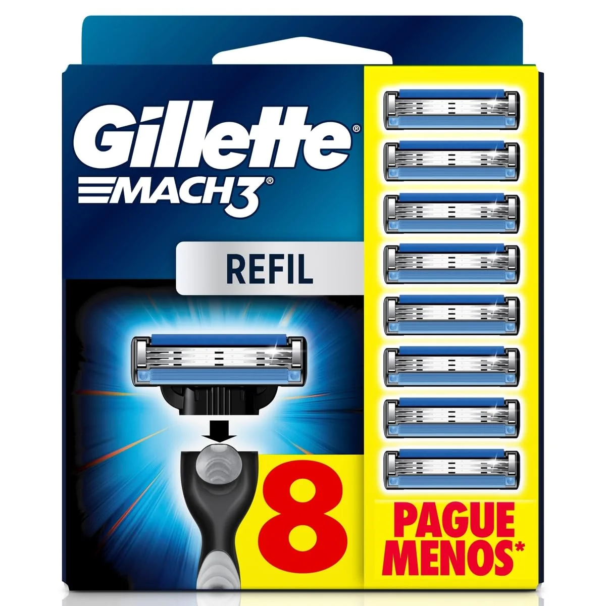 Gillette Mach3, Carga para Aparelho de Barbear com 3 Lâminas 8 Unidades