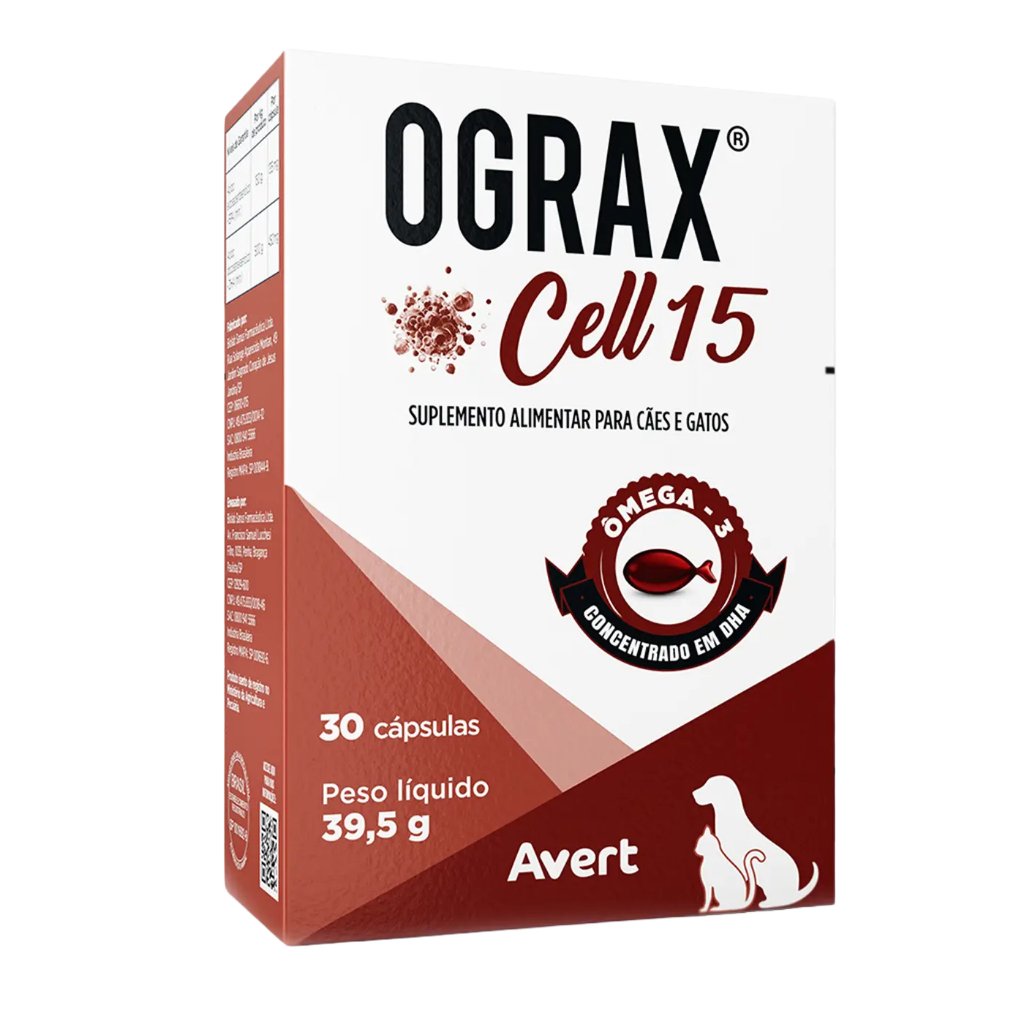 Ograx Cell 15 Avert Ômega 3 para Cães e Gatos 30 Capsulas