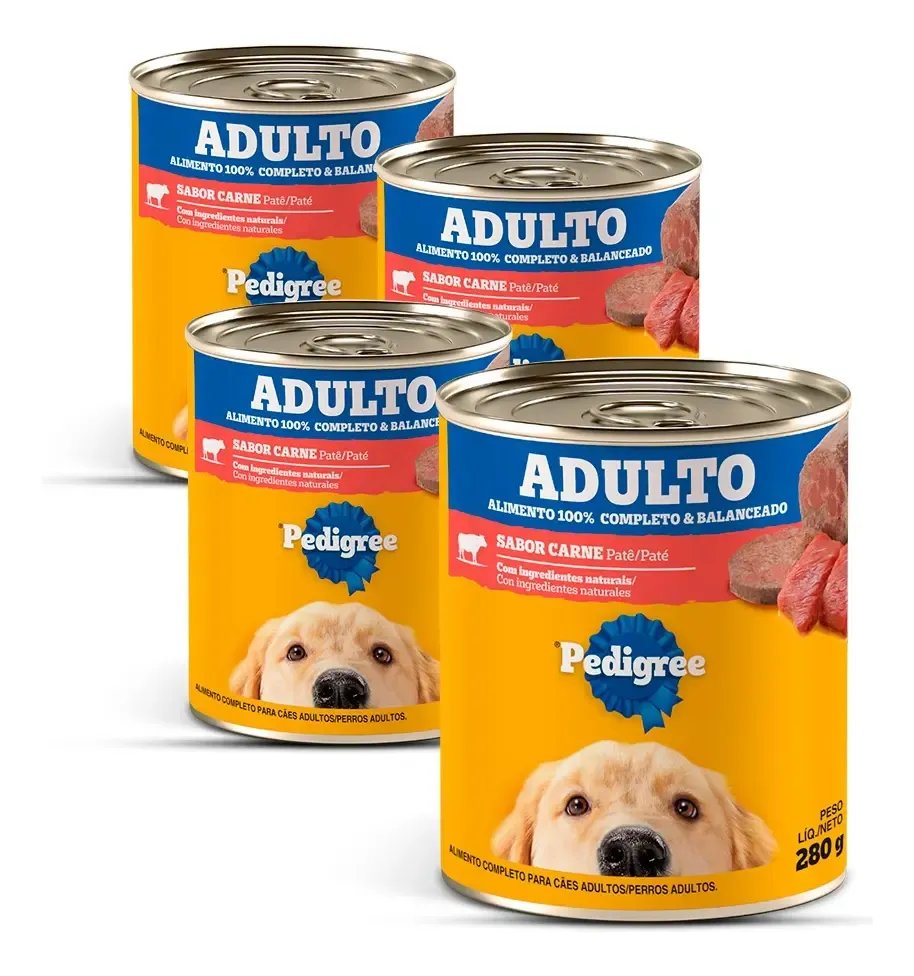 Ração Pedigree Sachê Combo 4 Latas Patê De Carne P/ Cães