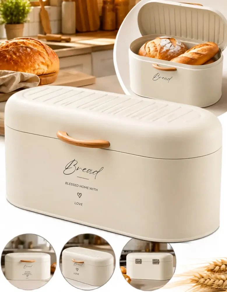Porta Pão Metal Grande Cozinha Com Alça Bambu Tampa Organizador Grande Espaçoso Armazenamento Bolacha Biscoito Alimentos Decorativo Bolo Doces Moderno REVOLUX