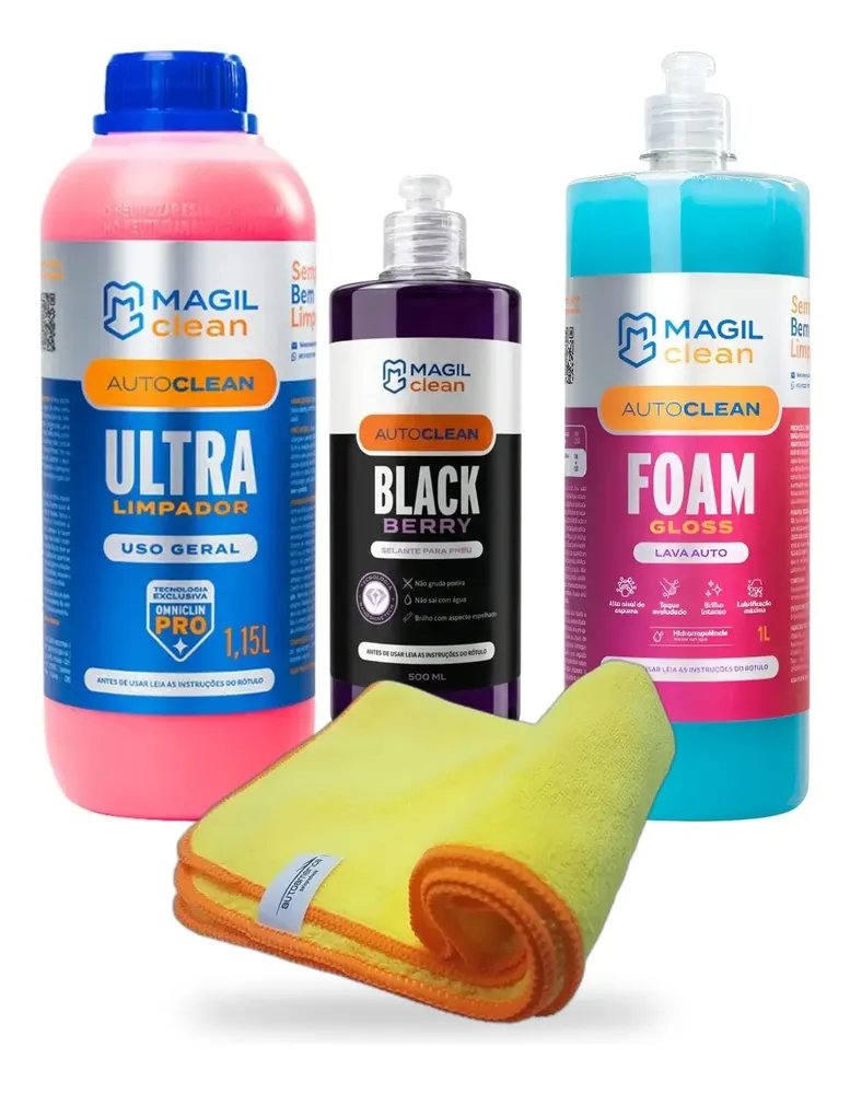 Kit Limpeza Automotiva Completo Magil Clean Lava Auto E Apc