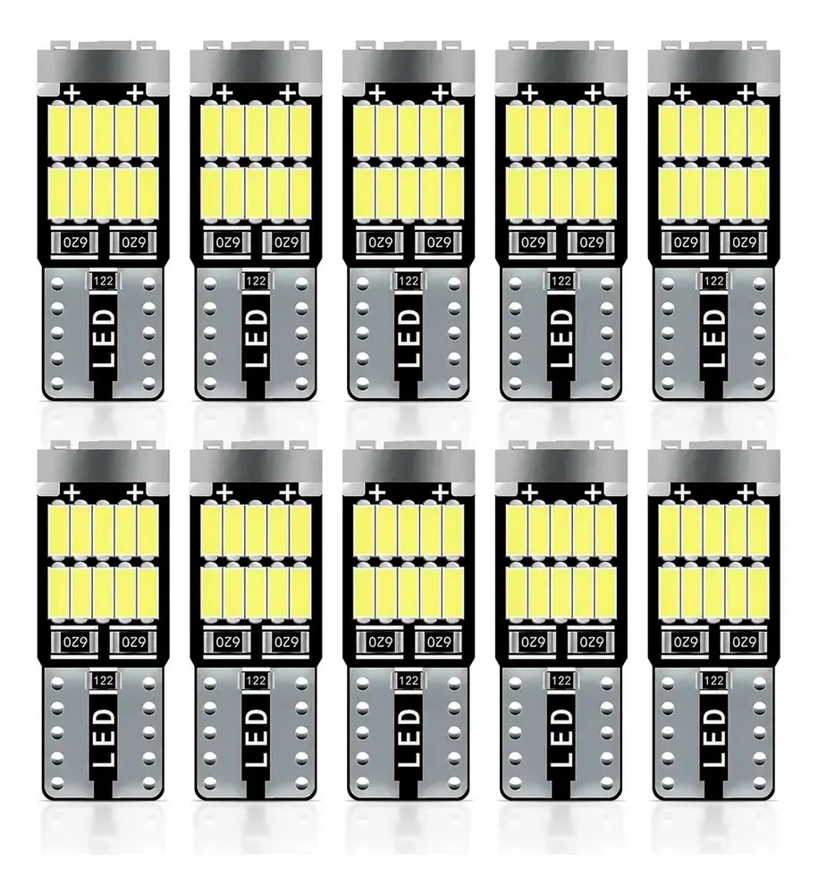 Kit 10 Lâmpadas Led Pingo T10 W5w Extraforte Canbus 26smd 5w T10 W5w 12v 6.000k Branco-frio