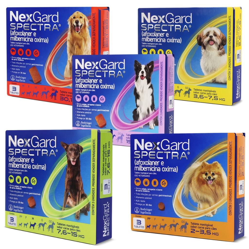 Nexgard Spectra Cães de 2 a 60kg c/ 3 Tabletes Antipulgas e Carrapatos Para Cachorro