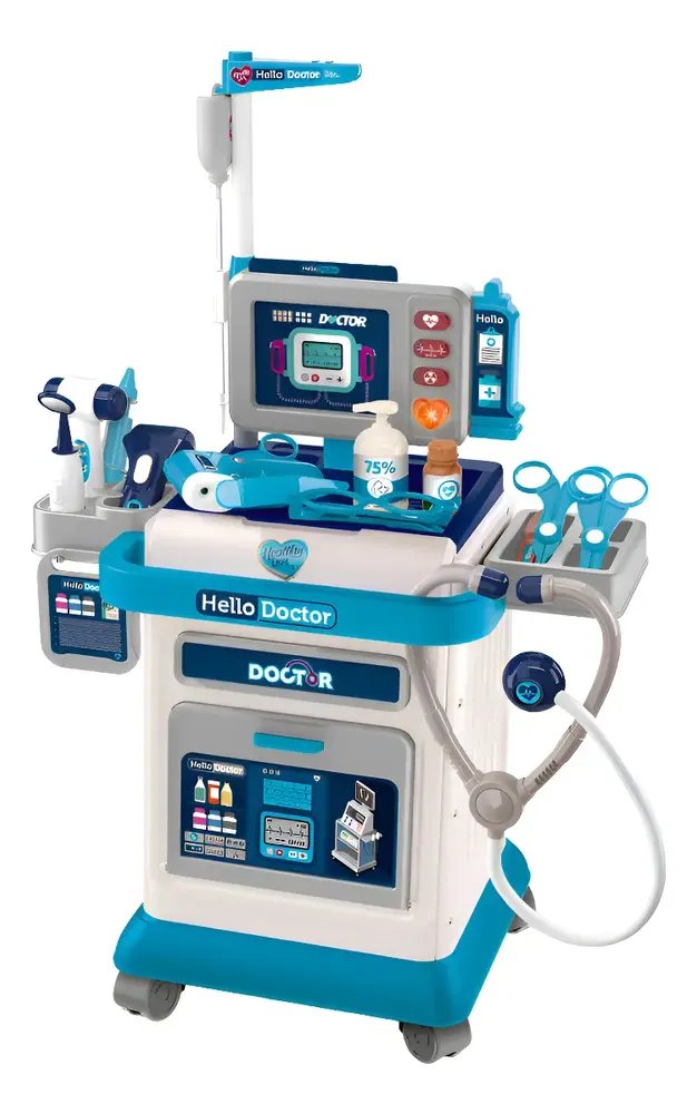 Carrinho De Médico Infantil Bancada Doctor Center Maxi Toys Azul E Branco