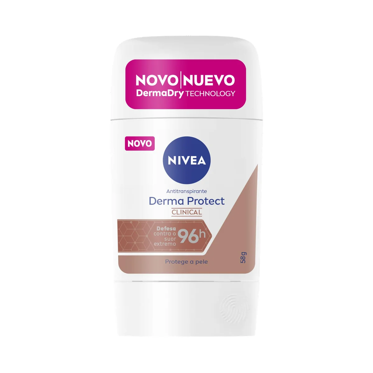 NIVEA Desodorante Antitranspirante Stick Derma Protect Clinical 58g, Defesa Intensa 96h, Controle de Suor Extremo, Toque Suave, Protege a Pele