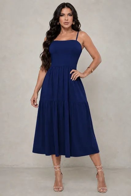Vestido Midi Feminino Alcinha Viscolycra Soltinho Elegante