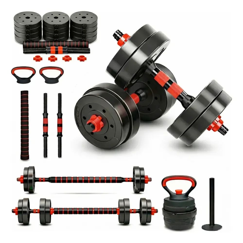 Kit Halteres E Anilhas Ajustáveis + Kettlebell Academia 30kg Preto
