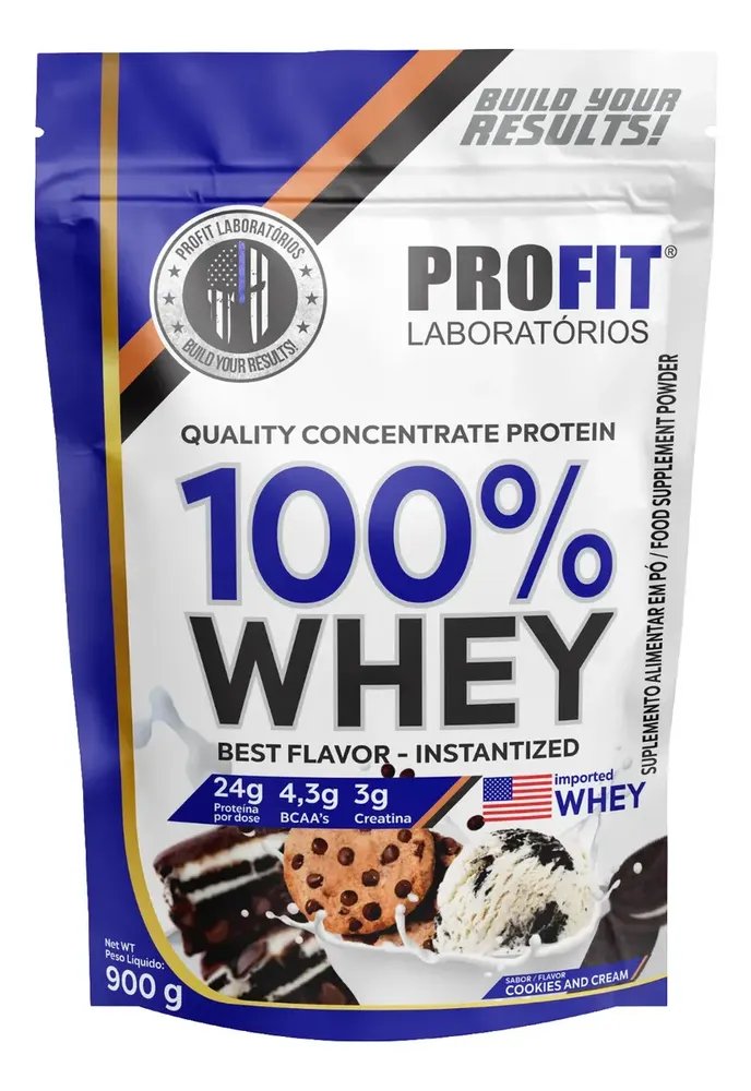 100% Whey - Isolado E Concentrado Refil 900g - Profit Sabor Cookies And Cream