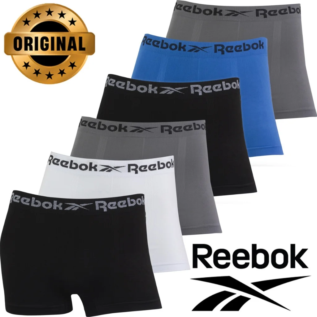 Kit 6 Cuecas Boxer Reebok Microfibra Sem Costura Confortável Macia Lisa Masculina Adulto Dia a Dia