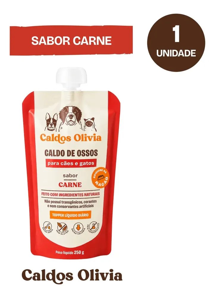 Caldo De Ossos Líquido 250 Ml Sabor Carne Para Cães Gatos