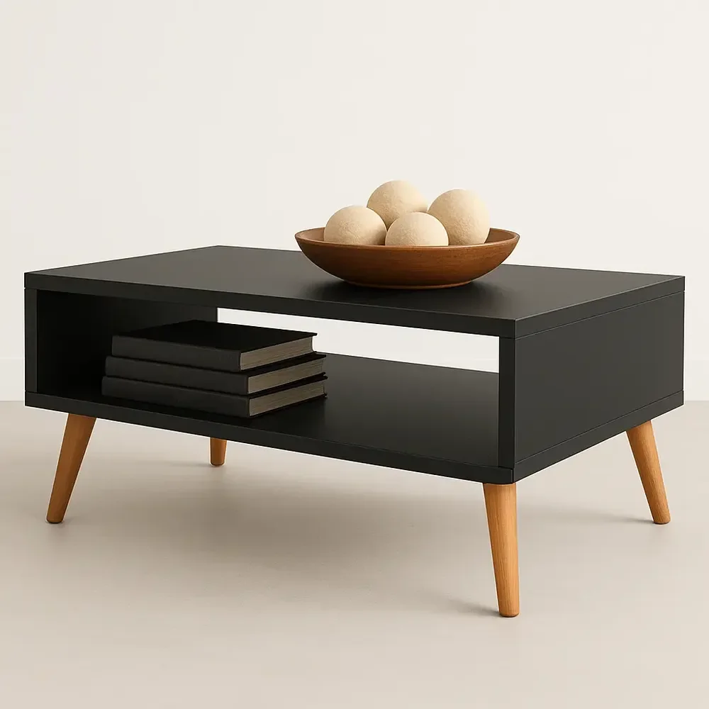 Mesa De Centro Sala De Estar - Com Nicho Porta Revistas 65cm Cor Preto