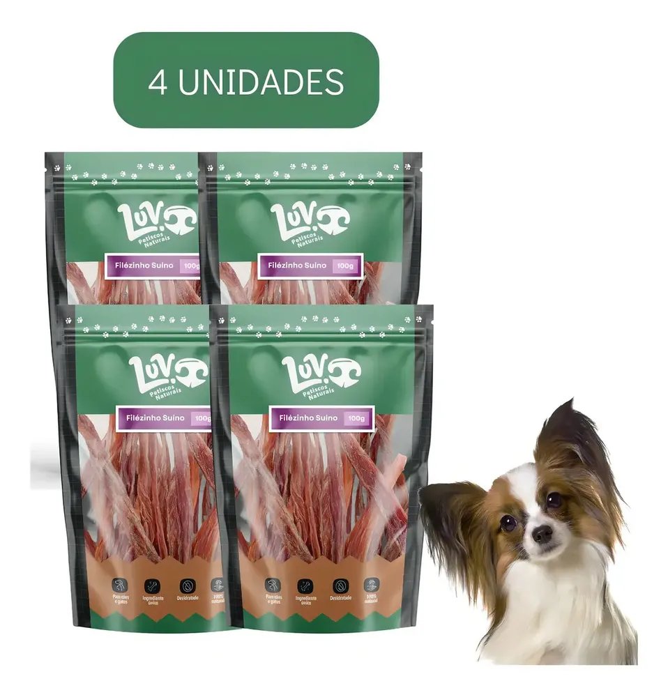 Kit 4un Petisco Natural Pet Luv Filezinho Suíno Desidratado